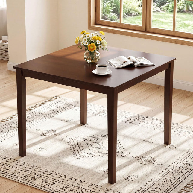 Dreamade 35.5" Square Kitchen Table with Solid Rubber Wood Legs for 4
