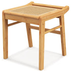 CHARMAID Vanity Stool, Bamboo Ottoman Foot Rest with Rattan Seat, Anti-Slip Foot Pads
