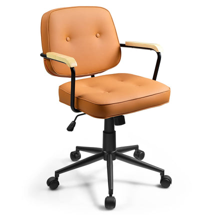 Dreamade Home Office Chair, Height Adjustable PU Leather Desk Chair w/Rocking Backrest, Orange