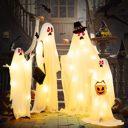 Dreamade Halloween Light Up Family Ghosts, 4 PCS LED Glowing Halloween Ghosts