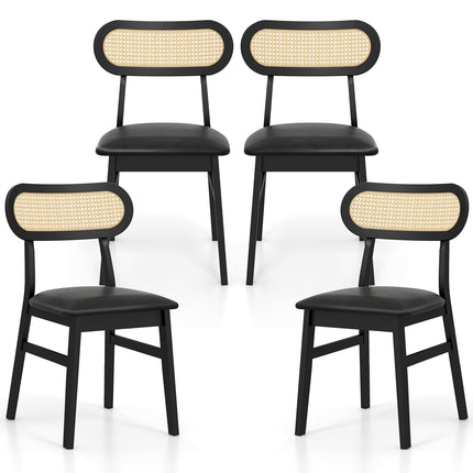 Dreamade Wooden Dining Chairs Set of 2/4, PU Leather Upholstered Kitchen Chairs w/Breathable Mesh Cane Backrest