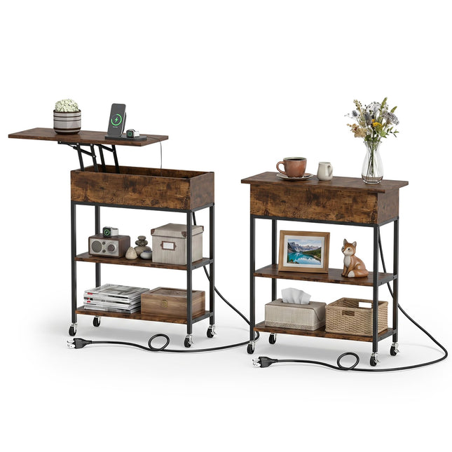 Dreamade End Table with Charging Station - Lift Top Narrow Side Table (1/2)