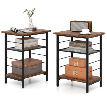 Dreamade 3-Tier Side Table with Adjustable Mesh Shelf