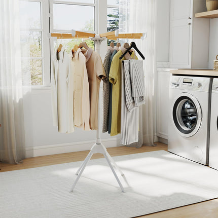 Dreamade 4 Legs Foldable Clothes Drying Rack with 8 Bamboo Hanging Rods and 40 Hanger Slots