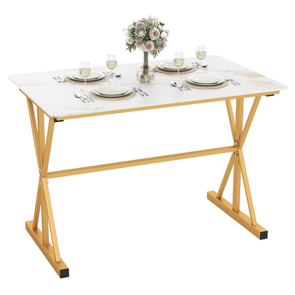 Dreamade 44" Sintered Stone Dining Table with X Shaped Gold Metal Frame