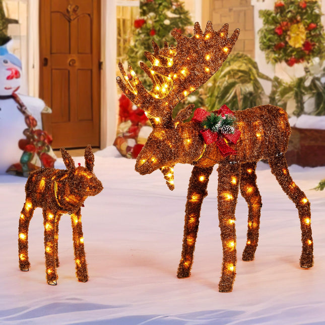 Dreamade 2 Pieces Lighted Christmas Moose Family, Light-up Xmas Deer Decorations with 170 LED Lights
