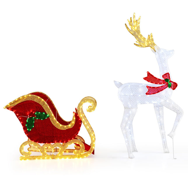 Dreamade Lighted Christmas Reindeer & Sleigh Set, Light-up Xmas Decorations with 462 LED Lights