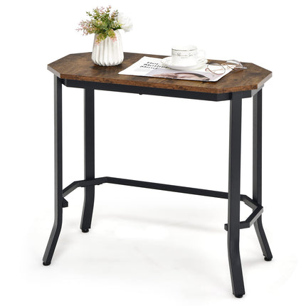 Dreamade Narrow End Table w/Rustic Wood Grain & Stable Steel Frame, 25.5"x12.5"x24.5" Rustic Brown