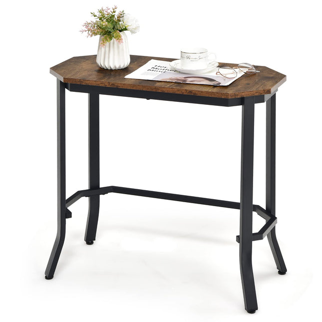 Dreamade Narrow End Table w/Rustic Wood Grain & Stable Steel Frame, 25.5"x12.5"x24.5" Rustic Brown
