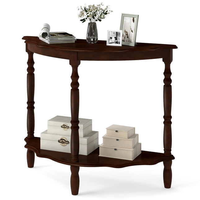 Dreamade 42 Inch Half Moon Console Table with Shelf and Rubber Wood Legs