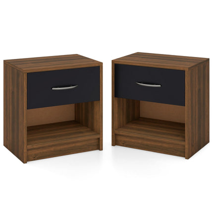 Dreamade Night Stand Set of 1/2 with Drawer, Wood End Table with Open Storage Shelf for Bedroom
