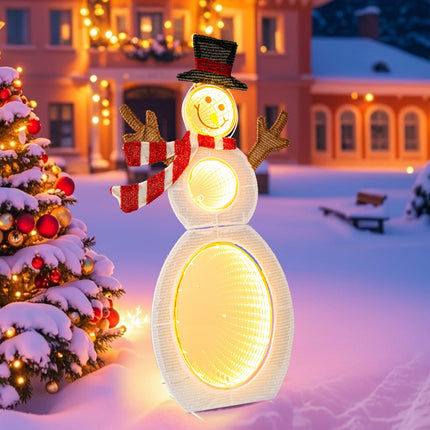 Dreamade 2.6 FT Lighted Christmas Decoration, Pre-Lit 2D Snowman with 3 Infinity Mirror Lights