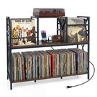 Dreamade Large Record Player Stand with Charging Station & Dividers for Albums