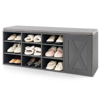 Dreamade Shoe Bench, 3 Tier 9 Cubes Storage Bench with Adjustable Shelves (Rustic Brown)
