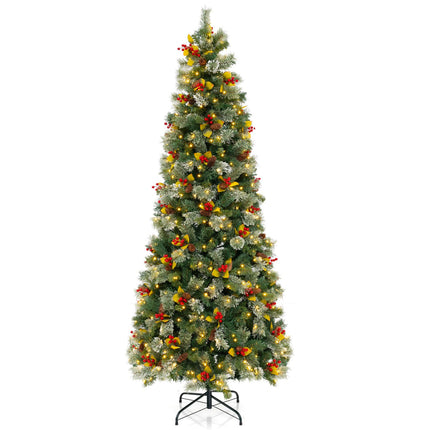 Dreamade 7.5ft Pre-Lit Artificial Christmas Tree, Hinged Xmas Tree with 1096 PVC & Pine Needles