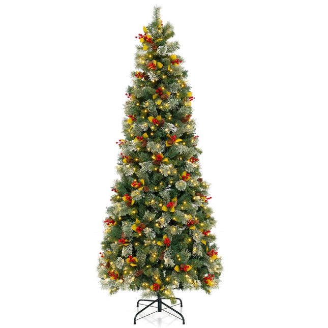 Dreamade 7.5ft Pre-Lit Artificial Christmas Tree, Hinged Xmas Tree with 1096 PVC & Pine Needles