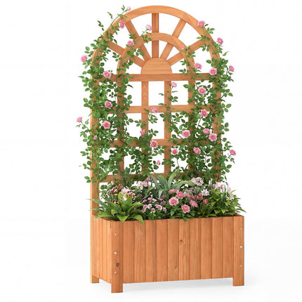 Dreamade Wooden Raised Garden Bed with Trellis 48 Inch Outdoor Screen