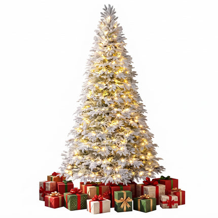 DREAMADE 6/7ft Pre-Lit Flocked Christmas Tree 513 Hinged PE Branch Tips