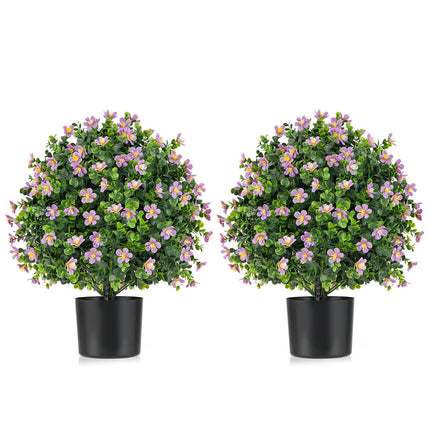 Dreamade Set of 2 Faux Potted Plants Artificial Shrubs Bushes with Flowers