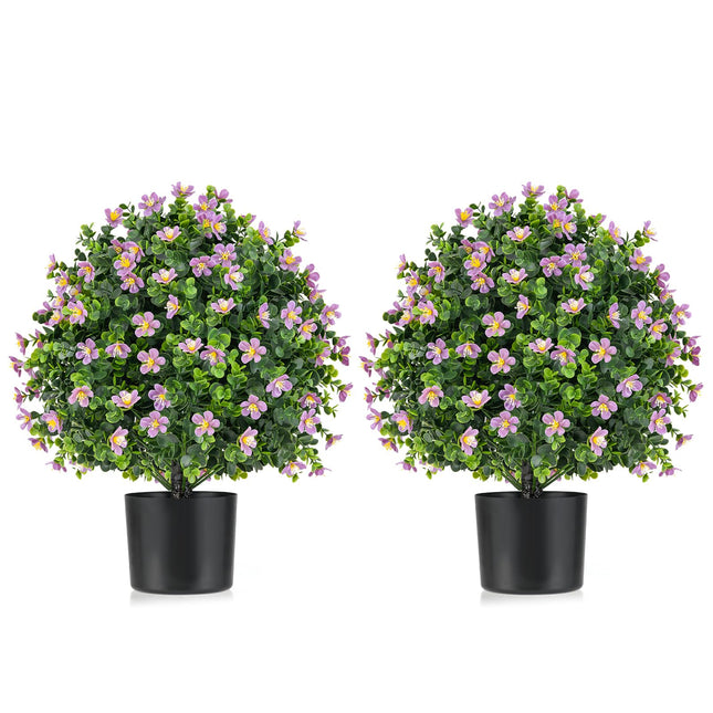 Dreamade Set of 2 Faux Potted Plants Artificial Shrubs Bushes with Flowers