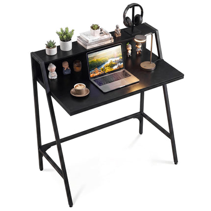 Dreamade 31.5" Small Computer Desk with Raised Storage Shelf & Heavy-Duty Metal Frame
