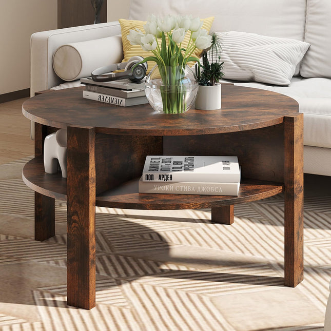 Dreamade Round Coffee Table with Storage Shelves