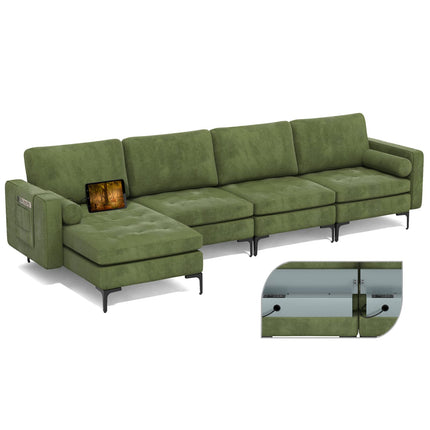 Dreamade Sectional Sofa Couch, Convertible Sleeper with 2 or 1 USB Ports Socket