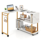 Dreamade 360° Free Rotating Sofa Side Table Modern L Shaped Desk with Storage Bookcase