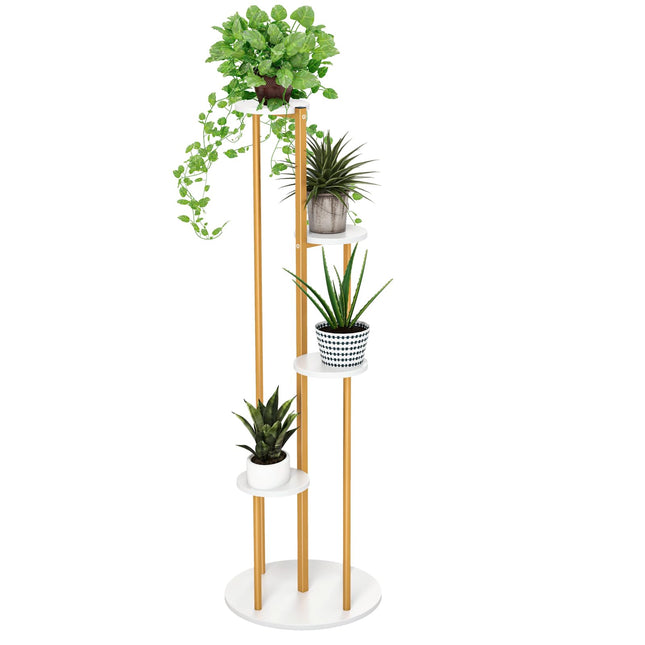 Dreamade 4 Tier Plant Stand Indoor, Tall Plant Shelf with Marble Texture for Multiple Potted Plants, Tiered Metal Plant Holder Flower Display Rack for Living Room Balcony Porch