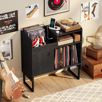 Dreamade Record Player Stand with Open Shelf & Cabinet Hold Up to 250 Albums