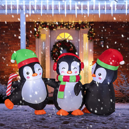 Dreamade 6FT Christmas Inflatables, LED Lighted Xmas Inflatable Penguin Family Hand in Hand