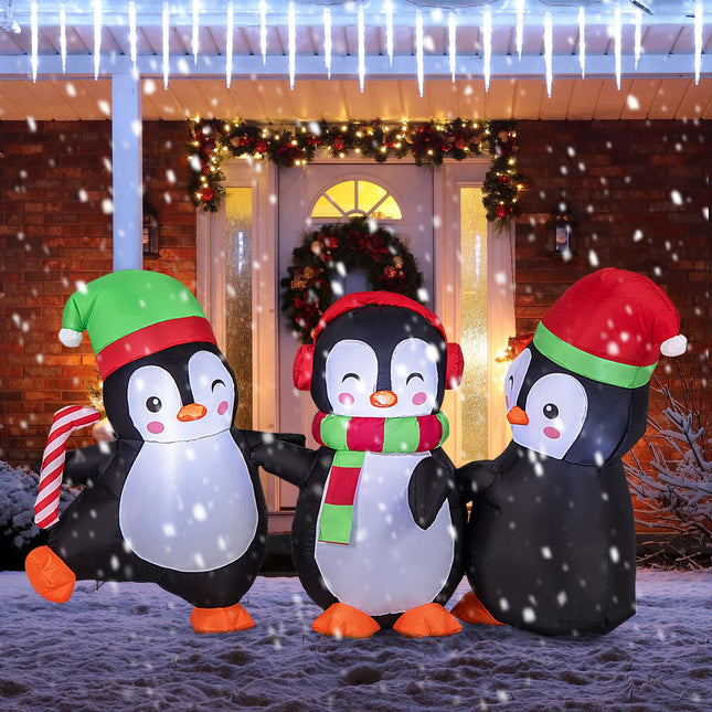 Dreamade 6FT Christmas Inflatables, LED Lighted Xmas Inflatable Penguin Family Hand in Hand