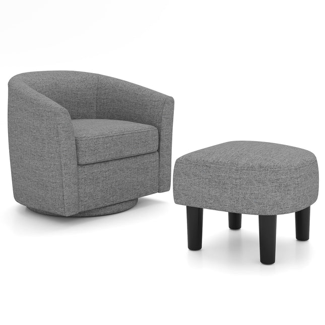 Dreamade Swivel Accent Chair with Ottoman, Modern Barrel Club Chair w/Footrest