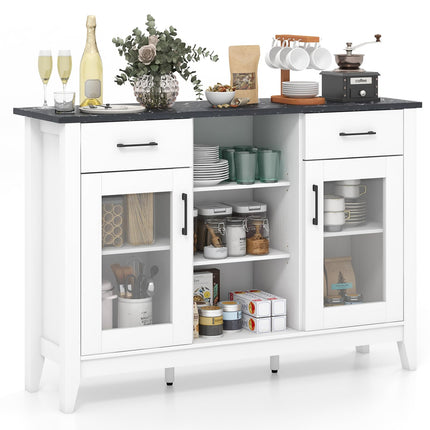 Dreamade Sideboard Buffet Cabinet with 2 Drawers, Kitchen Storage Cabinet w/2 Doors, Open Compartments