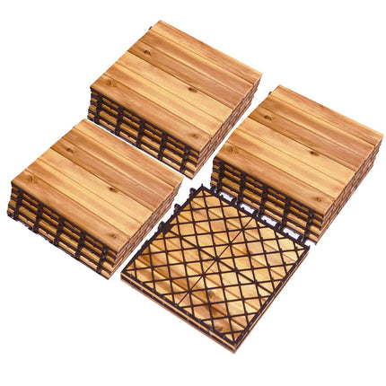 Dreamade 27 PCS Interlocking Patio Deck Tiles, 12 x 12in Acacia Hardwood Floor Tiles, Tools Free Assembly