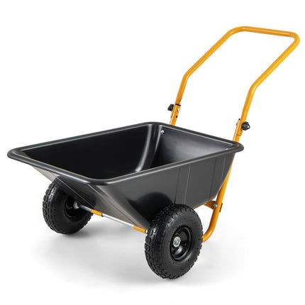 Dreamade Dual-Wheel Wheelbarrow, Heavy-Duty Garden Utility Cart with Built-in Stand, Pneumatic Tires, 330 Lbs Capacity, Foldable Handle