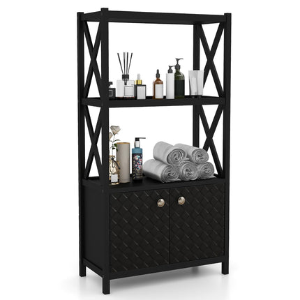 Dreamade Storage Cabinet, Freestanding Storage Organizer with Open Shelves, Double Doors