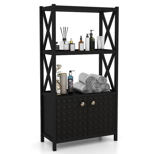 Dreamade Storage Cabinet, Freestanding Storage Organizer with Open Shelves, Double Doors