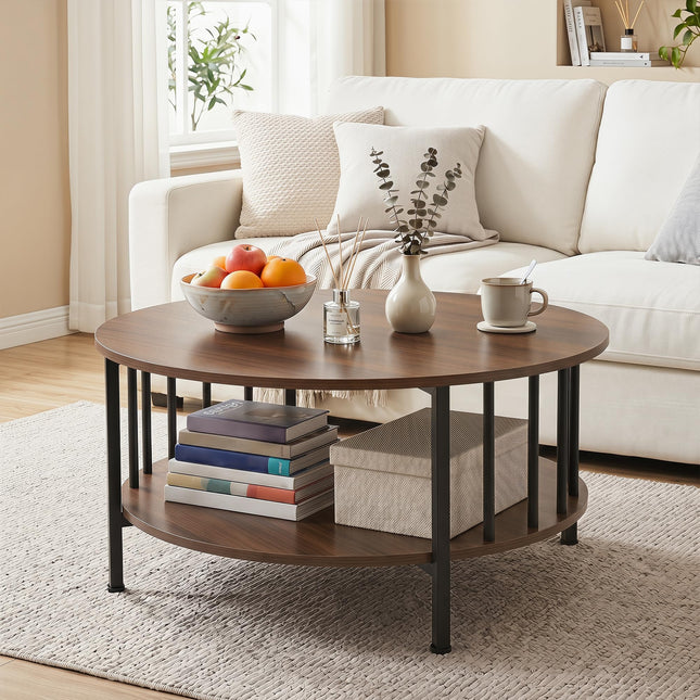 Dreamade 32.5" Wood Farmhouse Round Coffee Table