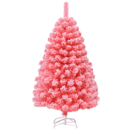 Dreamade 4.5ft Pink Artificial Christmas Tree, Unlit Hinged Snow Flocked Xmas Tree w/ 348 PVC Branch Tips & Metal Stand - DreamadeUS