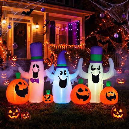 DREAMADE 8 FT Halloween Inflatable, 3 Ghosts & 4 Pumpkins Yard Decoration