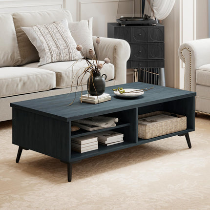 Dreamade 2-Tier Mid Century Modern Coffee Table with Storage Shelves Compartments