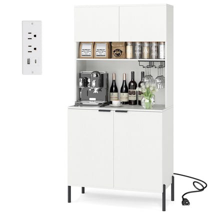 Dreamade 64.5" Kitchen Pantry Cabinet with Charging Station, Tall Buffet Hutch with Storage Cabinets