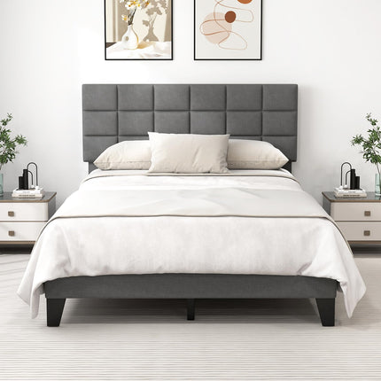Dreamade Full Size Platform Bed, Linen Fabric Upholstered Bed Frame with Adjustable Headboard & Wooden Slat Support
