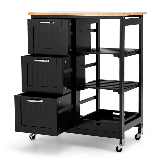 Dreamade Kitchen Island Cart with Storage, Bar Serving Cart on Wheels with 3 Deep Drawers