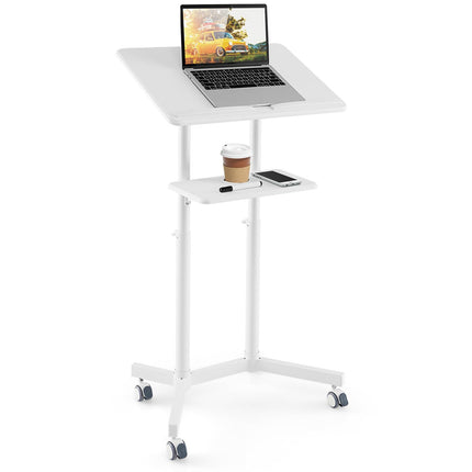 Dreamade Mobile Laptop Podium, Height Adjustable Standing Desk with Storage Tray