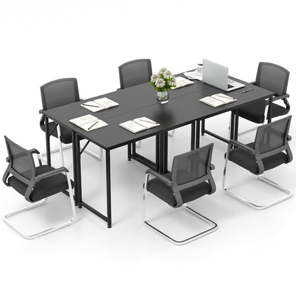 Dreamade 6.5 FT Small Conference Table, 2 PCS 40" x 19.5" Rectangular Meeting Table with Heavy-Duty Metal Frame