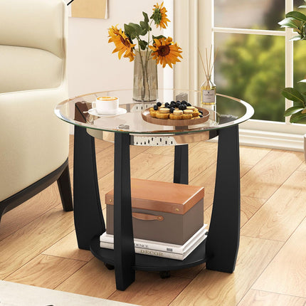 Dreamade Round Glass Coffee Table 32" Rolling Center Tables with Wheels