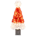 Dreamade 4 FT Pre-Lit Christmas Tree for Entrances, Artificial Potted Santa Hat Xmas Tree with 300 Branch Tips