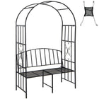 Dreamade 81in Metal Garden Arch with Bench, Outdoor Garden Arbor Archway Trellis for Climbing Plants Vines